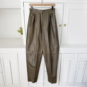 Vintage Evan Arpelli Olive Green Leather High Waist Pleated Pants Size 6